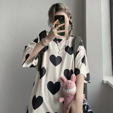 Women T shirts Cute Heart Print Top Female Fashion Summer Pink Woman Clothes Aesthetic Loose Tee Shirt