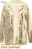 Women's Sequined Blazer Sparkle Blazer Long Sleeve Shimmer Jacket Party Shiny Lapel Rave Outerwear