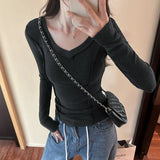 Fish Bone Design Sense Of Minority Slim Bottomed Shirt Women's Autumn New Long-Sleeved T-Shirt Shows Thin