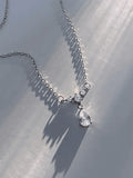 Silver Rhinestone Drop Decor Necklace- Outfit