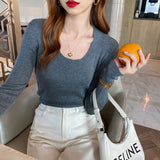 Zingj Neck Sweater 2023 New Female White Bottomed Sweater With Spring And Autumn Thin Sweater Long Sleeves Early Autumn