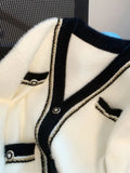 Fragrance Autumn Patchwork V-neck Mink Fleece Cardigan Jacket Long Sleeve Single Breasted Women's Elegant Sweater