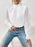 Spring And Autumn New Solid Color Half Height Folding Spliced Wavy Lotus Leaf Side Long Sleeve Yarn
