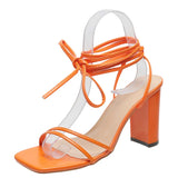 Zingj Summer Women's Shoes With Sexy Square Head Straps, Stilettos, High Heels, Cross-Strapped