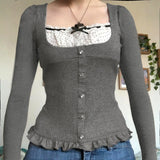Zingj Two Vintage Wool Square Collar Short-Sleeved T-Shirt Top Women's 2024 Summer INS New Women's
