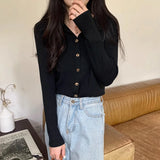 Zingj New Polo Collar Button Thread Knitted Sweater Chic French Retro Inner Long-Sleeved