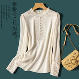 Industry Embroidered Silk Shirt Women's Autumn 2023 New Fungus-Rimmed Mulberry Silk Long-Sleeved