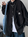 Men's Corduroy Loose Button-Down Shirt- Outfit