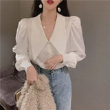 Womens Casual Loose Solid Minority Fashionable Retro Autumn Korean Style Elegant Feminino Blouses All-match Simple