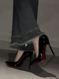 Zingj Heels With Black Side Air With Rhinestone Temperament Socialite Nude Pointed 2023 New Spot-Outfit