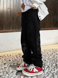 Men's Stitch Detail Distressed Black Loose Jeans-Outfit