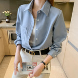 Blue Fold Wear Shirt Women's Spring New Vintage French Top Design Sense Small Loose Hair Shirt Coat-Outfit