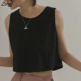 Colors Tanks Women Pockets Basic Simple Korean Style Chic Trendy Ulzzang All-match Female Crop Top Summer Teen College BF