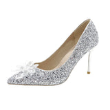 Zingj Crystal Silver Bride Shoes 2023 Autumn Tip Chinese Wedding Shoes Silver High Heels High Heels Heel