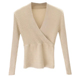 Zingj Shot Autumn And Winter New Low-Cut Tight Sexy Sweater Women's Thread Cross Deep V Neck Sweater