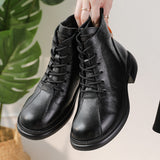 Zingj New Cowhide Middle Heel Soft-Soled Women's Short Boots Retro Leisure Leather Martin Boots Warm Women's Cotton