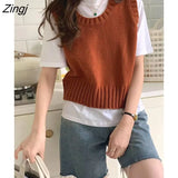 Sweater Vest Women Simple Lovely Schoolgirls Basic Autumn Chic Knitwear All-match Cozy Sleeveless Stylish Ins Teens