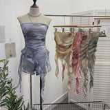 New Summer Tie-Dye Lotus Side Mesh Yarn Irregular Fluttering Thai Mesh Wrap Tector