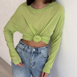 New Long-Sleeved Snowflake T-Shirt Women's Summer Thin Carmeat Round-Neck Loose Temperament