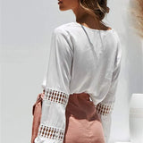 Women Long Sleeve Blouse Shirt Casual Ladies V neck Lace Hollow Out Office Shirts Tops Pullover Tops