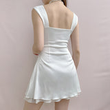 Zingj Front And Back Both Sides Can Wear Solid Color Dress Female Spring 2023 New Hepburn Wind Close Waist Square Collar Small Black