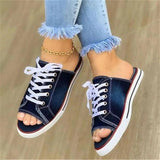 Spring And Summer Fish Mouth Denim Cloth With Casual Flat Bottom Lady Cool Slippers Large Size With Slippers