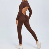 Zingj Zipper Long Sleeve Nude Yoga Jumpsuit Women Wear Fitness Sports Pants Tights-Outfit