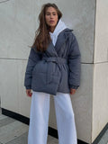 Zingj Cotton Coat 2024 New Winter Thickened Thin Waist Cotton-Padded Clothes Solid Color Belt Cotton