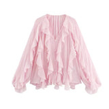 Summer Fashion V Collar Folded Folded Shirt Female