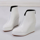And Winter Slope And Thick Bottom High Heel Tip Fashion Rubber Boots Black
