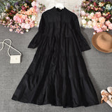Zingj Temperament Aging Solid Color Simple Dress Autumn Dress Korean Version Fashion Bubble Long Sleeves Show Thin Button Long Skirt