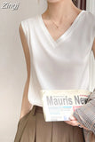 Women's Elegant Blouse Summer Sleeveless Satin Blouse Chiffon Top Shirt Office White Blouse for Women Trend