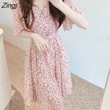 Dresses Women Summer Chic Hot Sale Soft Lady V-neck Stylish Tunic Slim Beach Simple Print Tender Sweet Holiday