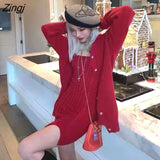 Women Solid Cardigan Sleeveless Dresses Outfit Mini Slim Elegant Sweet Autumn Knitted Soft Females Lovely Trendy Party