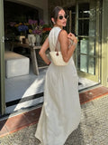 Sleeveless Spliced Zipper V-neck Maxi Dress Fashion High Waist Slim Pleated Long Dresses Summer Office Lady Street