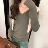 V-Neck Simple Ins Lazy Sweater A New Style Slim In Autumn And Winter Shows Lean Temperament And Wears A Sweater