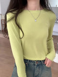 Mask T-Shirt Women's Spring And Autumn New Style With White Basic Solid Color Slim Stretch Bottom