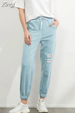 Summer Women's Boyfriend Jeans Distressed Vintage Loose Soft Denim Pants Embroidered Mom Fit Harem Jeans for