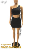 Sexy Two Piece Set One Shoulder Hollow Crop Top Draped Bodycon Mini Dress for Women Vacation Outfits Club Matching