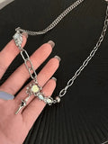 Stone Decor Astral Link Chain Necklace- Outfit