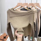 Zingj Word Shoulder Knitted Bottom Sweater Underwear Sweater Autumn And Winter Minority Design Chic Short