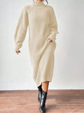 Women's Sweater Skirt Fashion Jacket High-Necked Long-Sleeved Knitted Skirt Solid-Colored Inside