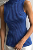Women Knitted Turtleneck Causal Vest Chic Office Lady Sleeveless Slim Fit Ribbed Pullovers Tank Solid Streetwear