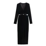New Open-Ended Design Velvet Long-Sleeved Flute Dress