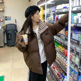 Checkered Collar Zip Up Padded JacketOutfit