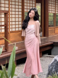 Women Elegant Bodycon Midi Dress Summer Spaghetti Strap Party Prom Wedding Long Vestidos Female Chic