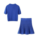 Spring Short-Sleeved Knitted Coat 6771024 Pleated Knitted Skirt