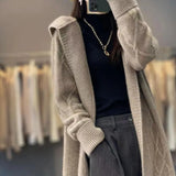 And Winter 2025 New Long Cashmeet Cardigan Women's Long Hooded Knitted Coat Over The Knee Wool