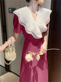 Women Elegant One Piece Midi Dress Office Lady Fashion Casual Patchwork Party Clothes