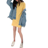 Zingj Summer New Korean Version Slim Solid Color Short-Sleeved T-Shirt Women Long Dress Women's